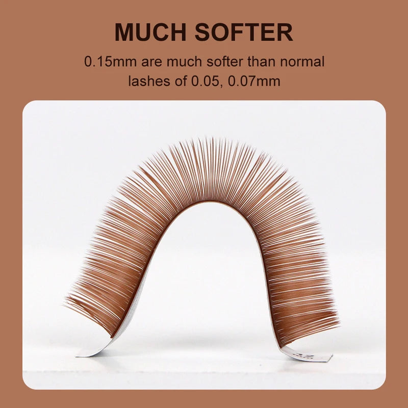 Premium Brown 0.15mm Ellipse Flat Eyelash Extensions - Natural Volume False Lashes