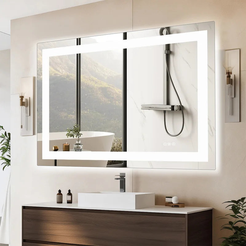 LED Bathroom Vanity Mirror with Anti-Fog and Adjustable Lighting - Wall Mount, 36x24 Inches