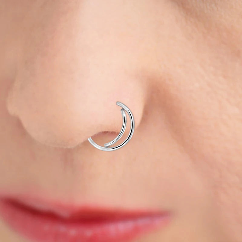 15Pcs Stainless Steel Nose Rings Studs Hoops Lip Bone Shaped Piercing Jewelry