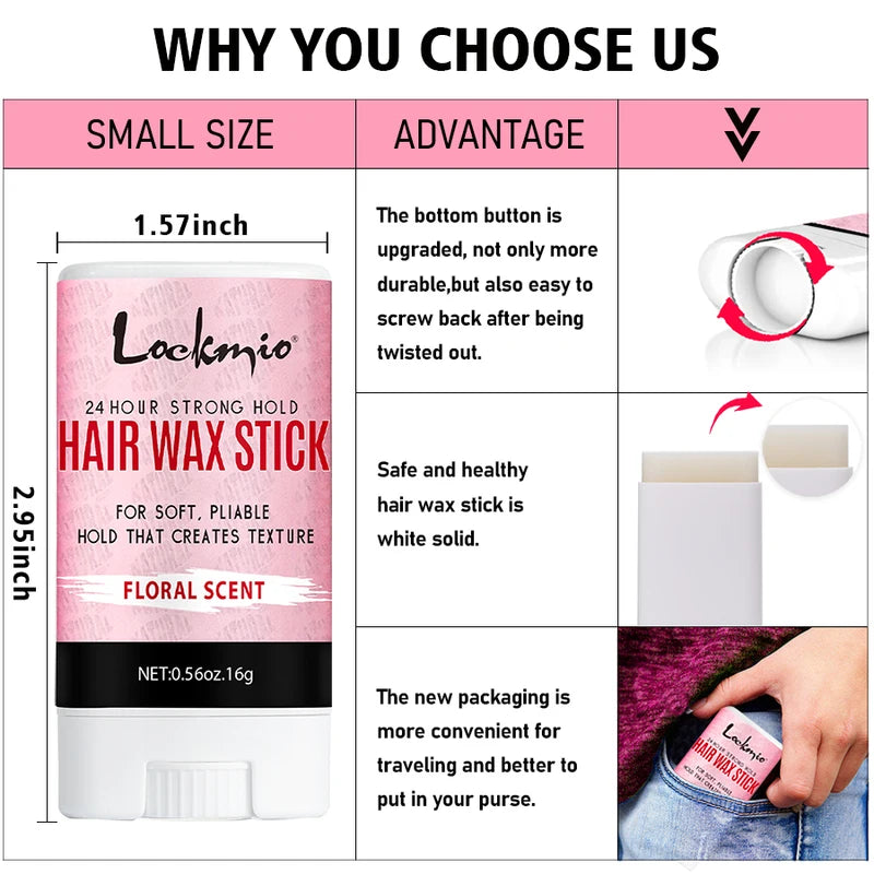 Floral Scent Hair Wax Stick with Shine & Strong Hold - Smoothing Pomade for Frizz & Flyaways