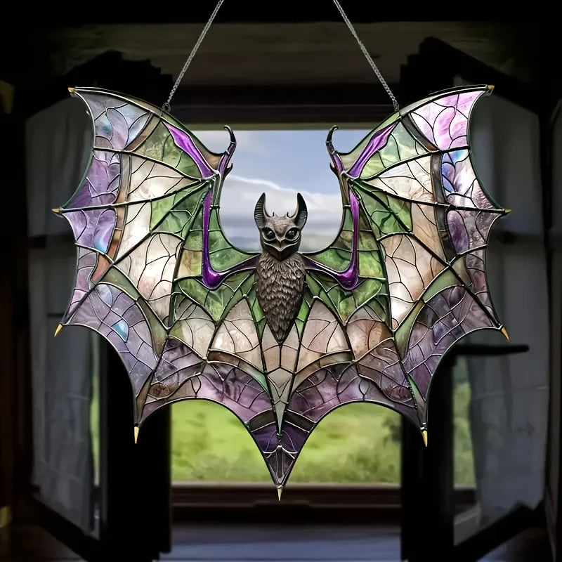 Acrylic Bat Sun Catcher Window Decoration - Colorful Glass Style Wall Art