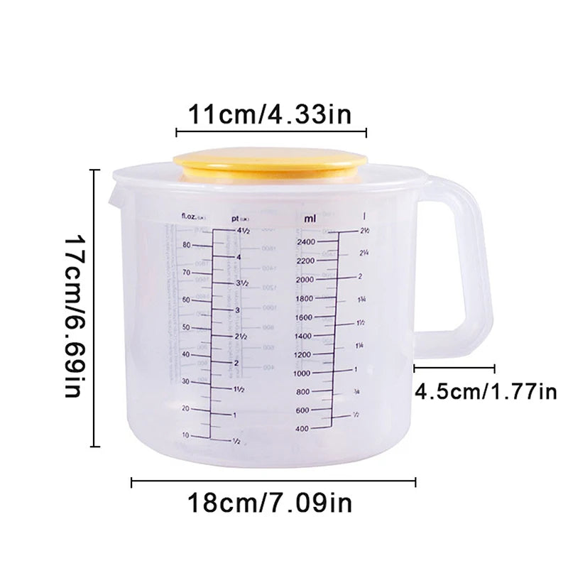 Large Capacity Baking Measuring Cup with Lid - 2.5L Mixing Bowl for Kitchen