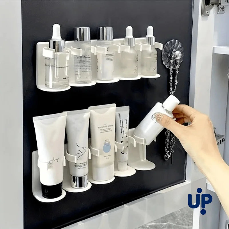 Wall-Mounted Cosmetic Storage Rack - 5-Grid Bathroom Organizer Shelf, Punch-Free, Cuttable, Plastic