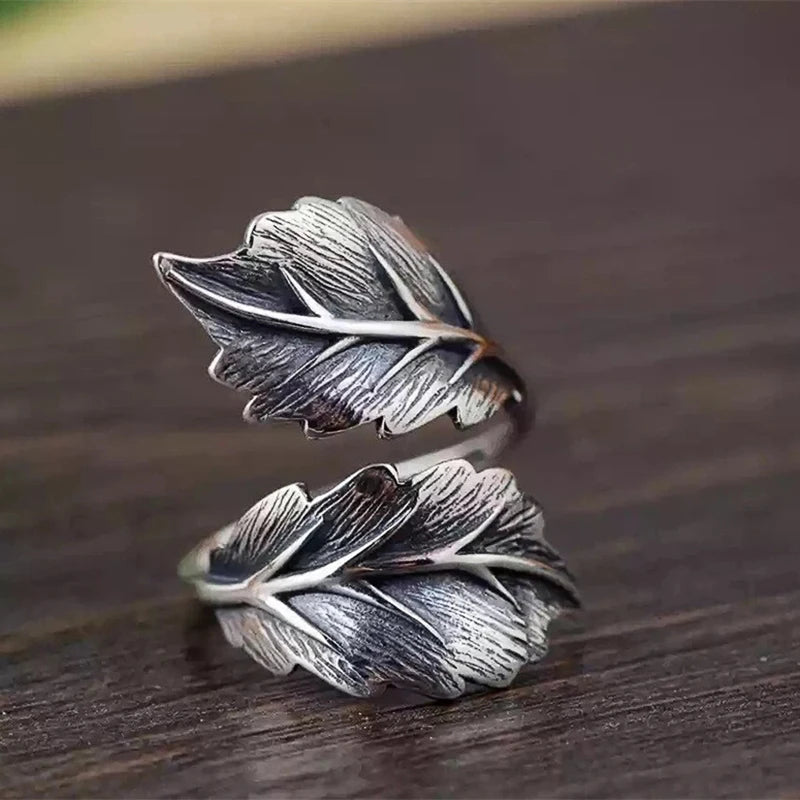 Vintage Leaf Resizable Ring for Women Silver Tone Stylish Jewelry
