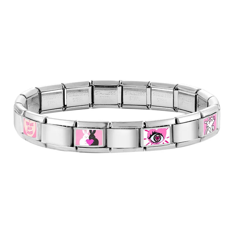 Pink Series Cat Rabbit Leopard Heart Italian Charm Links for 9mm Bracelets - Jewelry Making DIY