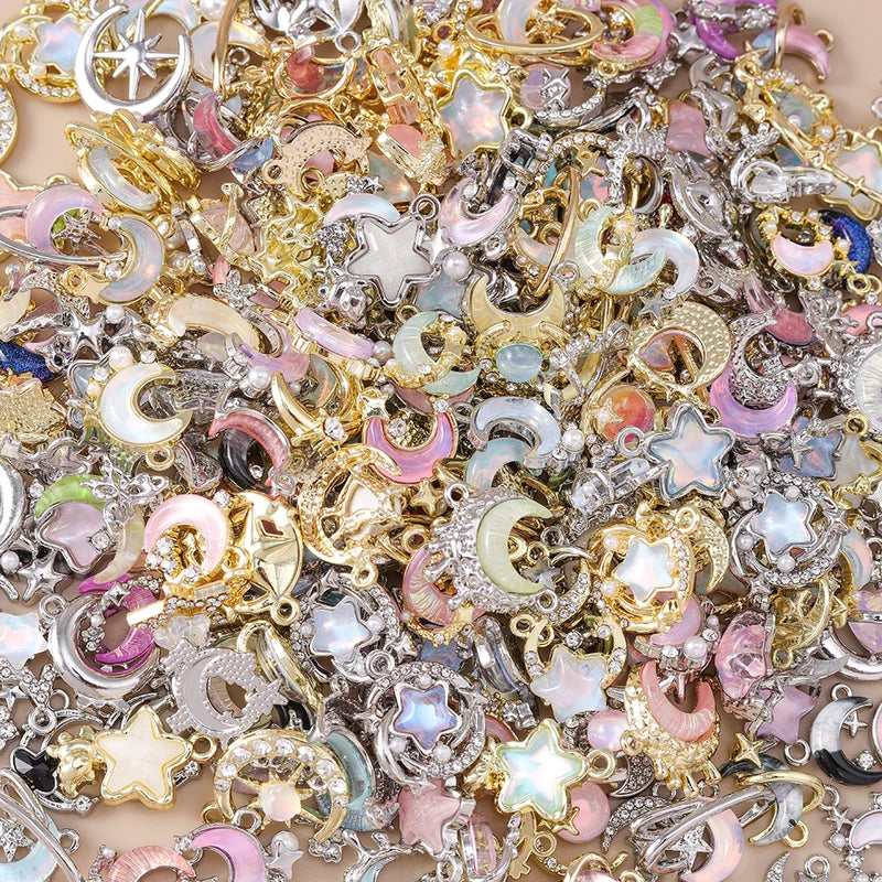 Crystal Star Moon Charms Pendants for Jewelry Making - Mix of 5 Pieces