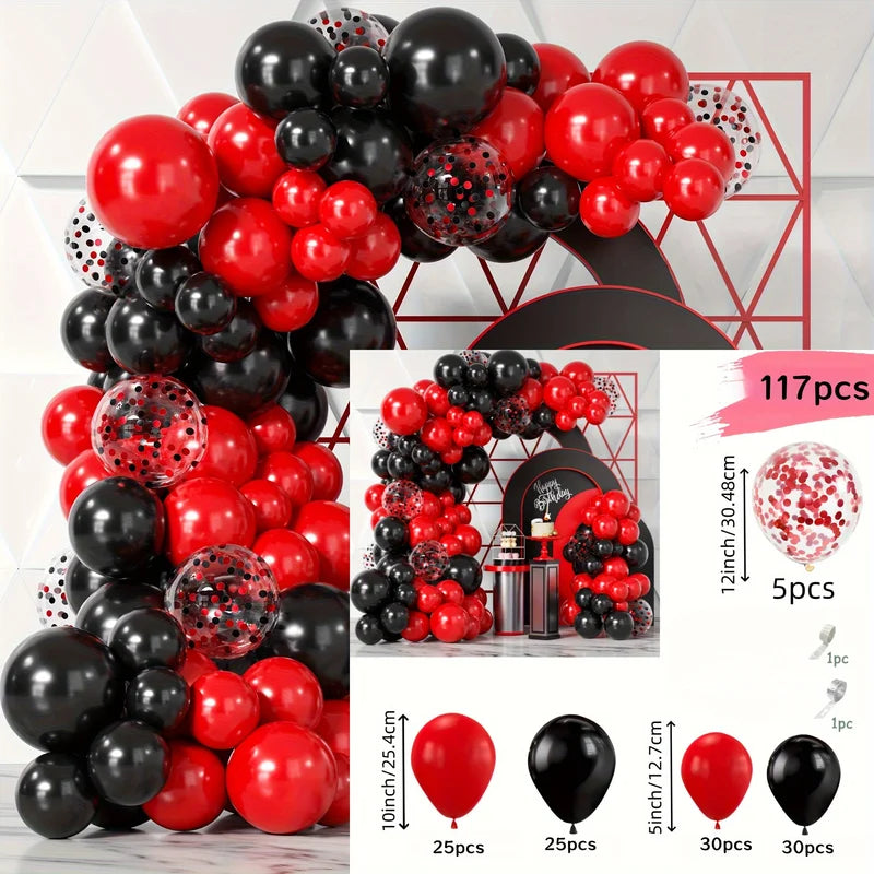 Black and Red Balloon Set Decorations for Weddings and Parties - 117 Pieces