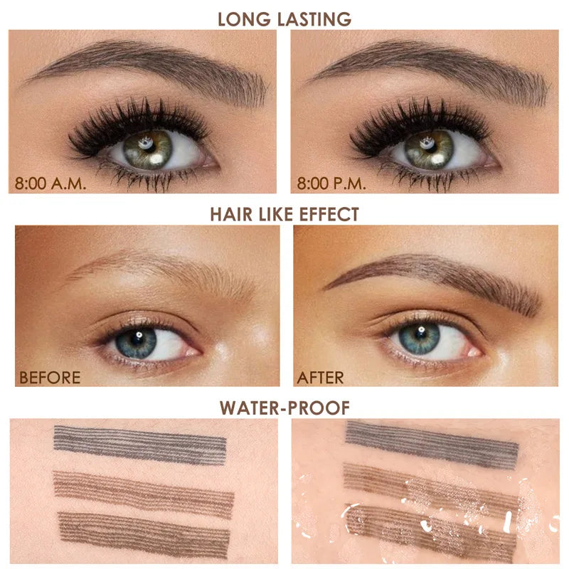 4-Fork Waterproof Liquid Eyebrow Pencil - Natural Hair-Like Strokes, Long-Lasting Makeup