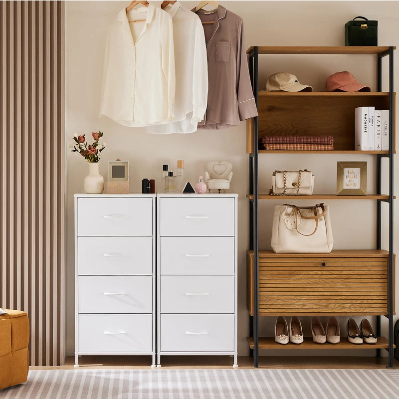 Living Room 4-Drawer Fabric Storage Cabinet with Wooden Top - Multi-Use Dresser and Closet Chest