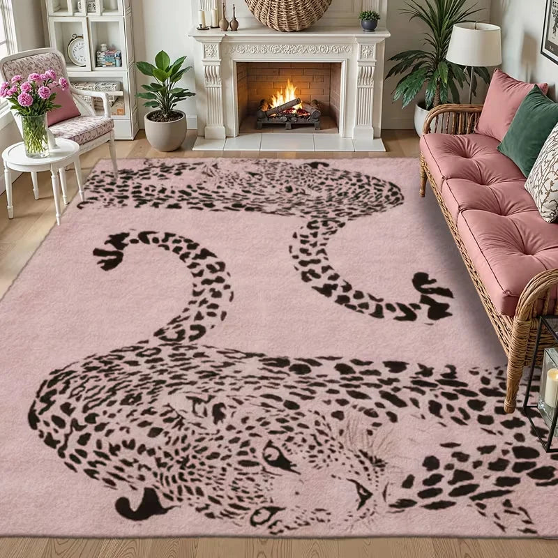 Leopard Print Heart-Shaped Area Carpet Floor Mat for Bedroom Living Room Home Decoration