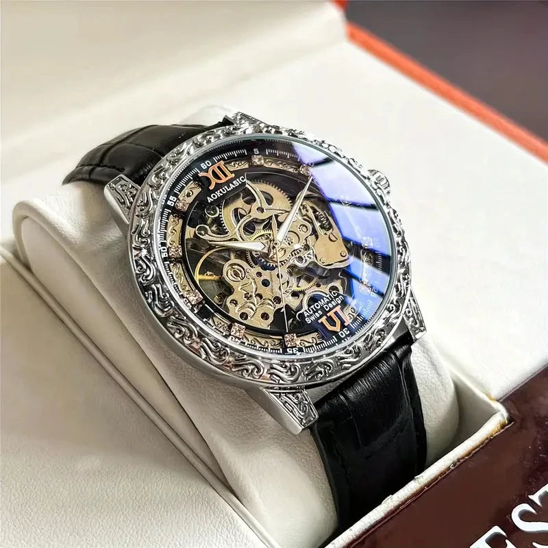 Luxury Men's Automatic Mechanical Watch - Business Casual Style, No Batteries Needed
