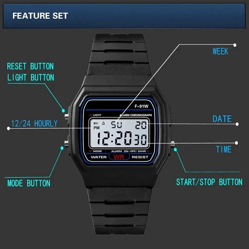 Digital Sport LED Watches for Men Women Kids Small Square Dial Silicone Band