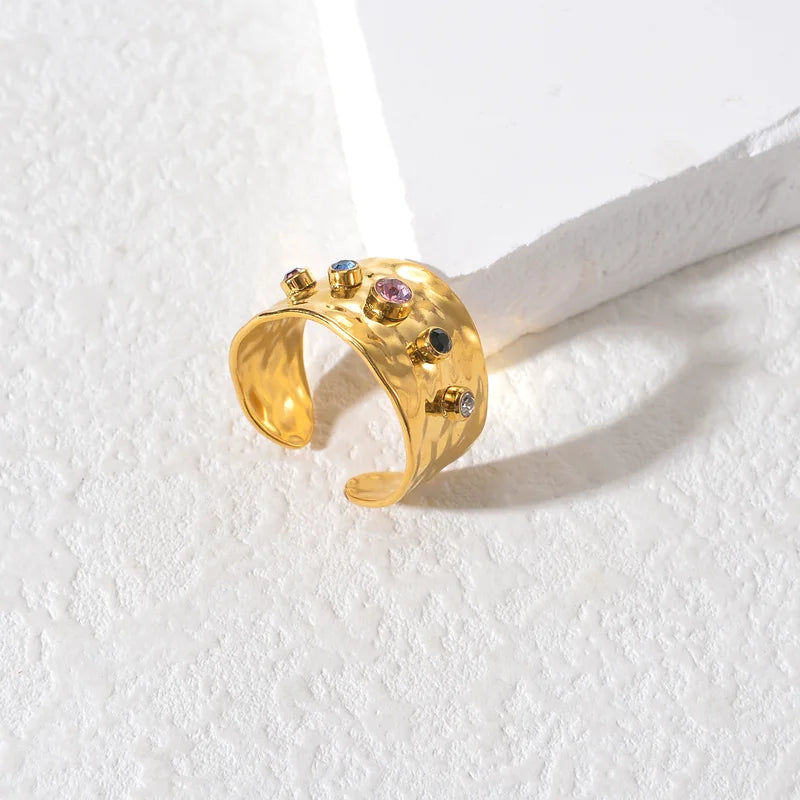 Colorful Stainless Steel Ring for Women - Gold Plated Wedding & Couple Jewelry