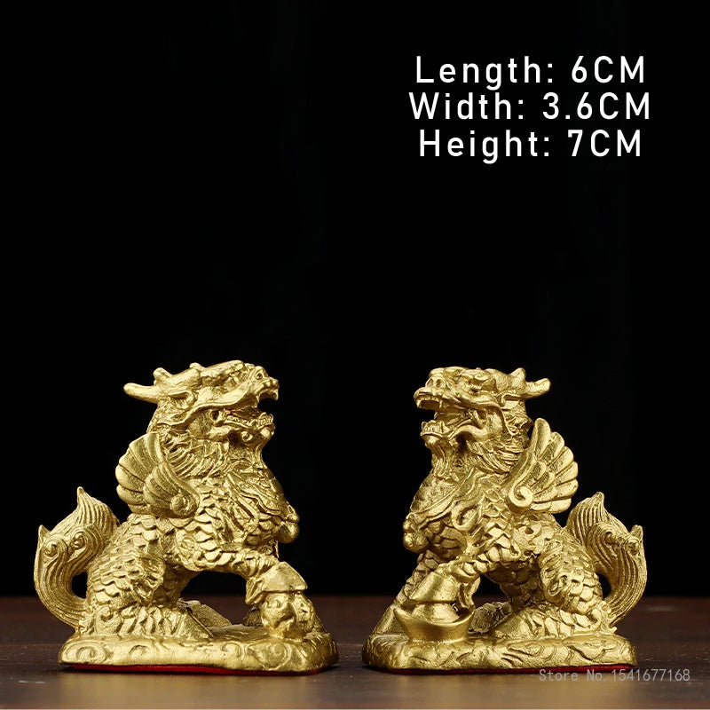 Copper Qilin Sculpture Set for Home & Office Decor - Animal Art Ornaments