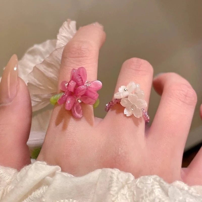Romantic Beaded Flower Ring for Women Summer Spring Gift Jewelry Accessories