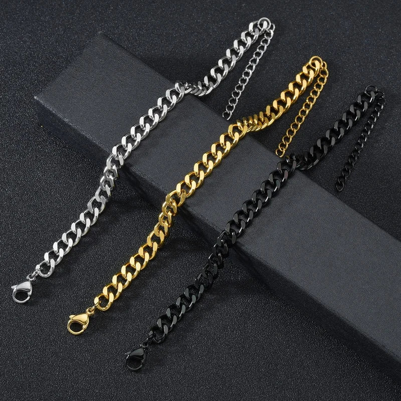 Hip Hop Stainless Steel Cuban Chain Bracelet for Women & Men 3 5 7mm Jewelry