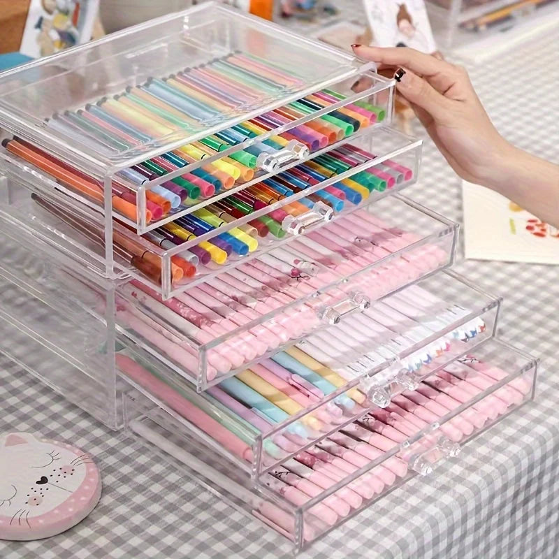 Acrylic Drawer Organizer for Office Desk Storage - Clear, Multi-Layer Caddy
