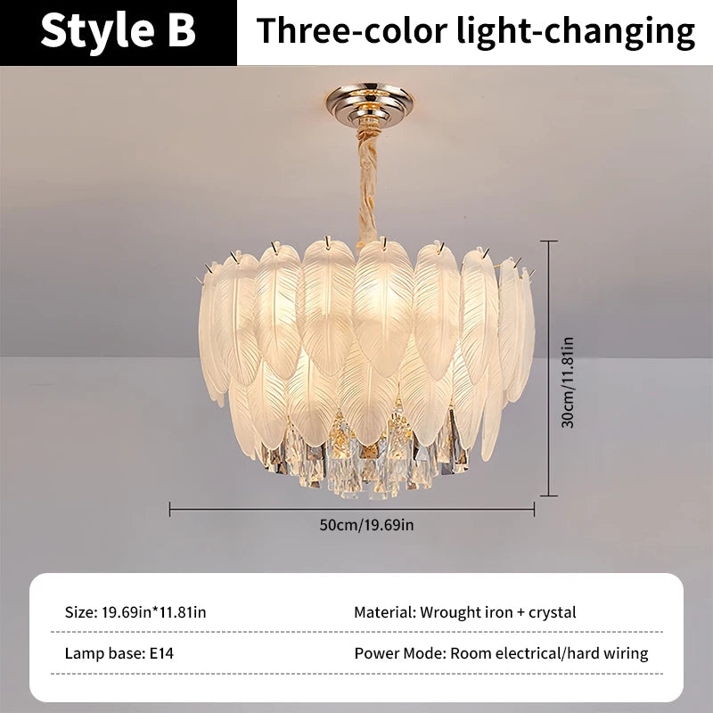 Modern Crystal Chandelier with Gold Finish - Dimmable Tri-Color E14 Fixture