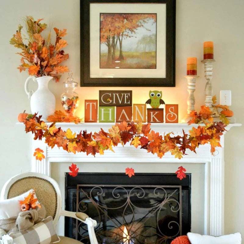 180CM Fall Maple Leaf Vine Wall Hanging Decoration for Home Garden Halloween Christmas