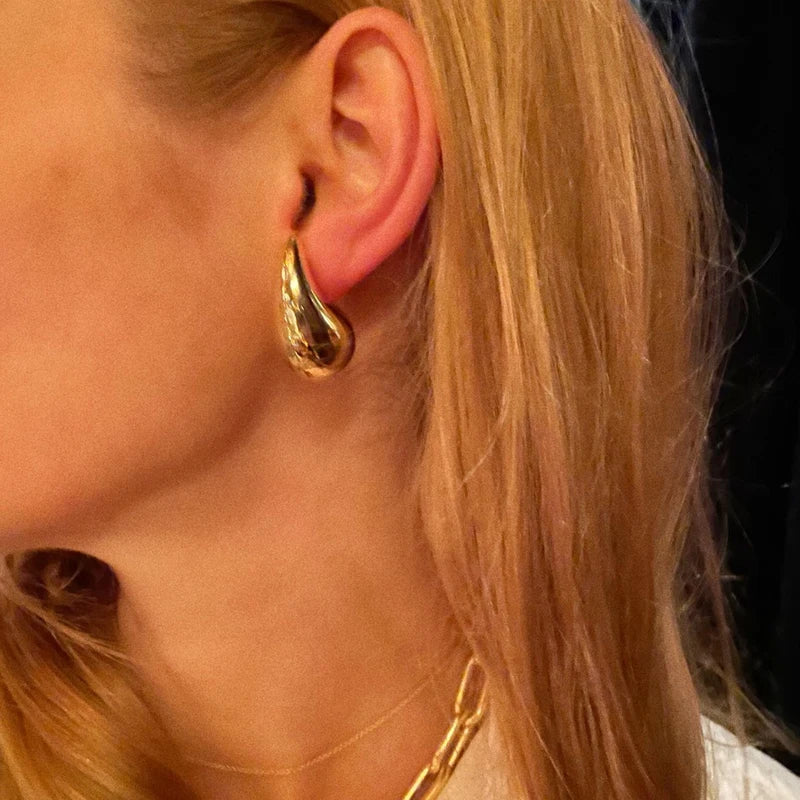 Oversized Drop Hoop Earrings for Women Girls - Chunky Lightweight Hypoallergenic Gold Plated Big Earrings