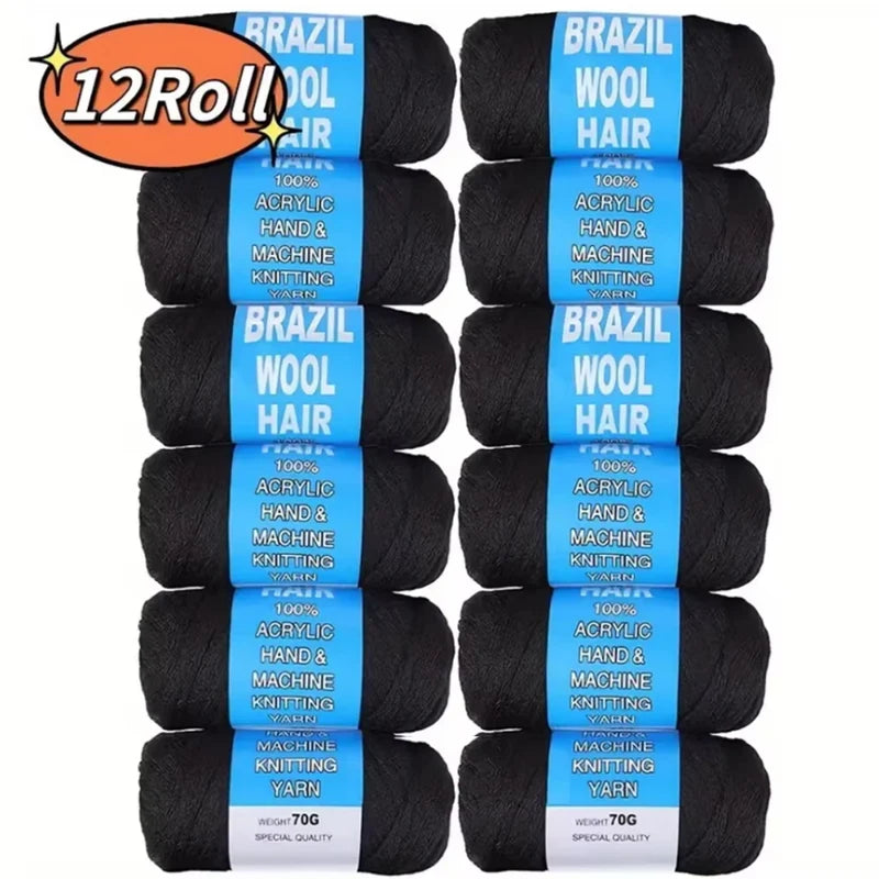 Multicolor Wool Hair Extension Rolls for Crochet Braids and Twist Styles - 70G/Roll