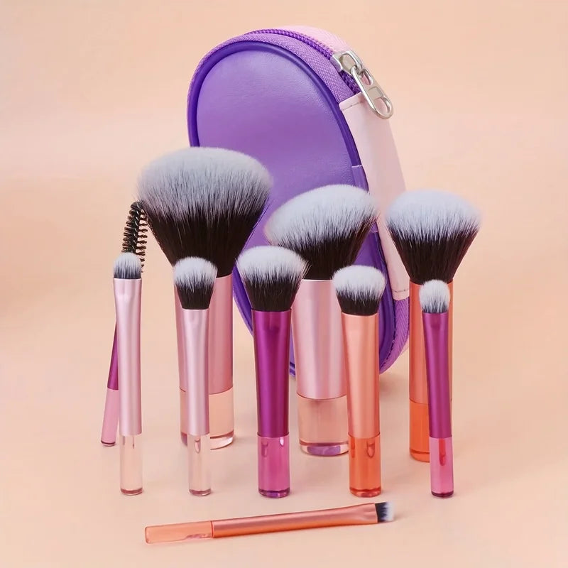 Mini Makeup Brush Set 10 Pcs - Powder Eyeshadow Foundation Blush Concealer Tools
