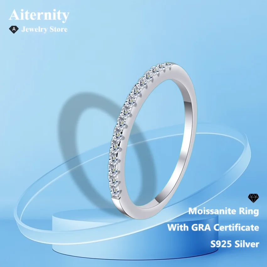 Moissanite GRA-Certified Engagement & Wedding Ring in Sterling Silver or 18K Gold