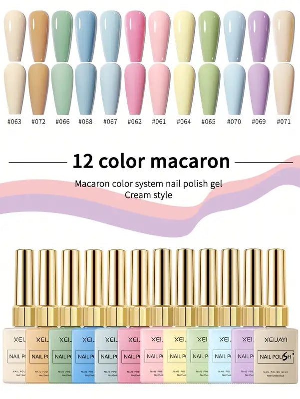 2025 Macaron Color Gel Nail Polish Set - 12 Trendy Shades Long-Lasting & Chip-Resistant