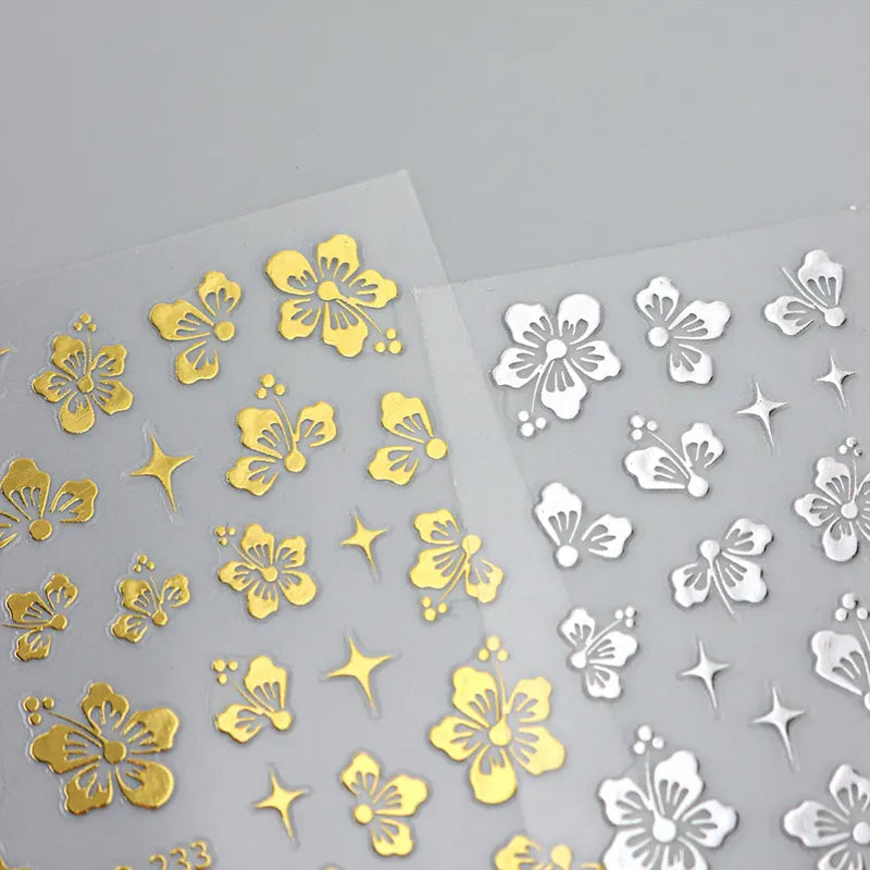 4pcs 3D Hibiscus Flower Nail Art Stickers Tropical Floral Decals for Manicure