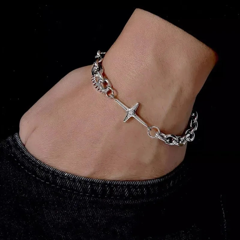 Punk Cross Y2K Stars Metal Bracelet Multilayer Chain Jewelry for Women Men
