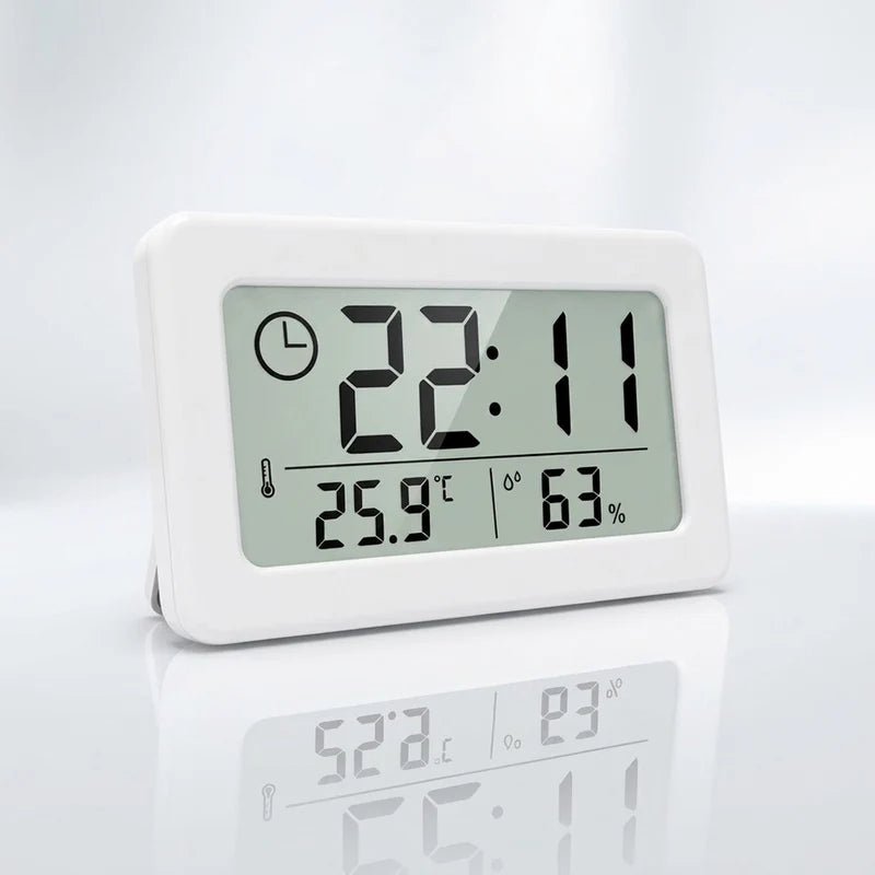 Digital Clock with Temperature and Humidity Meter - Battery Powered Indoor Environment Monitor