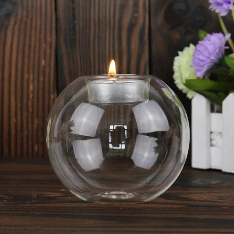 Elegant Round Glass Candle Holders for Weddings, Holidays & Home Decor