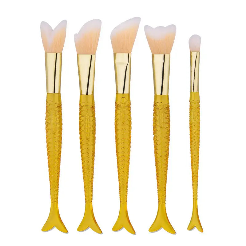 5-Piece Mermaid Shape Makeup Brush Set - Soft Bristles for Face & Eyes