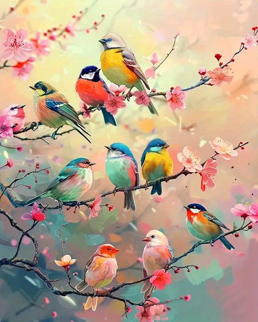 Paint By Numbers Kit Birds Flowers Animals Creative Art Set - Multiple Sizes