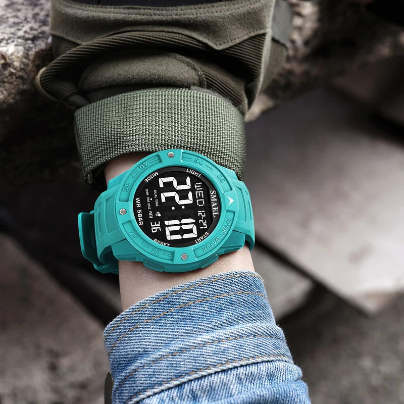 Digital Sport Wristwatch with Alarm Night Light Waterproof 50M