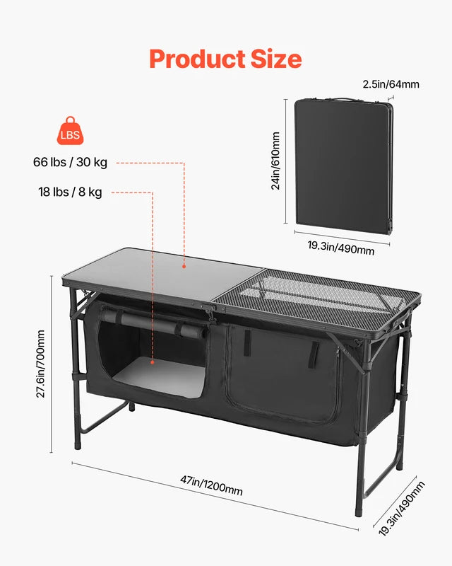 Portable Camping Kitchen Table Aluminum Outdoor Cooking Station for BBQ Picnic RV