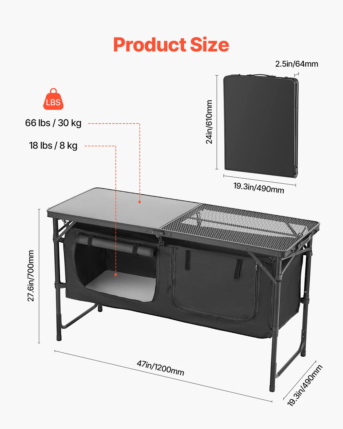 Portable Camping Kitchen Table Aluminum Outdoor Cooking Station for BBQ Picnic RV