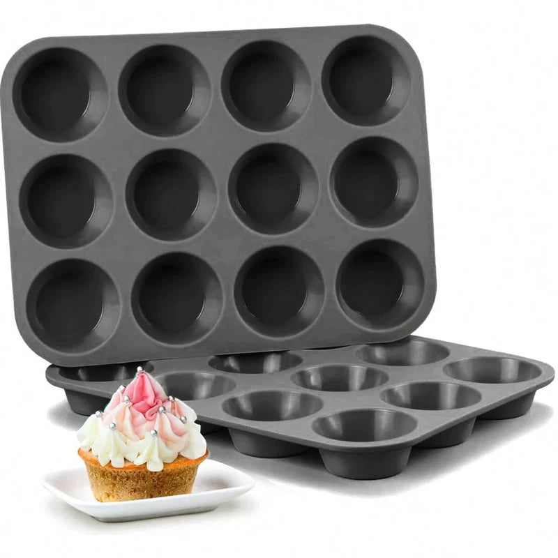 12-Cup Silicone Muffin Mold Non-Stick Baking Pan for Cupcakes & Muffins