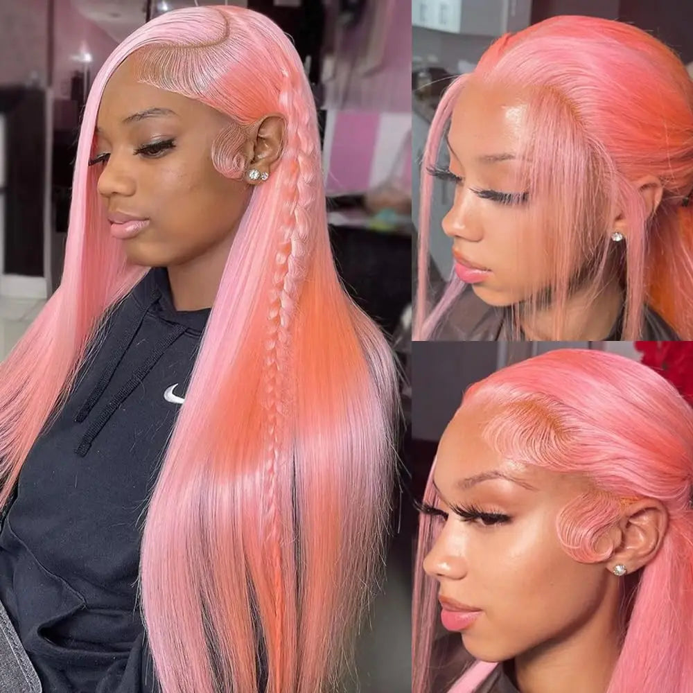 Pink Lace Front Wig 30 Inch Human Hair with Pre-Plucked Natural Hairline