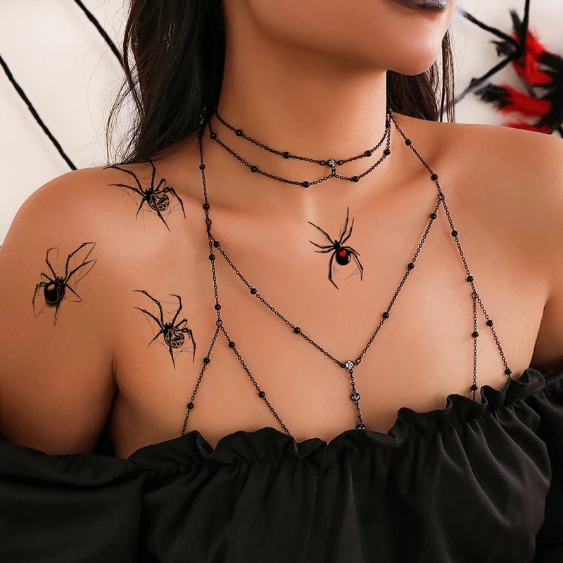 10PCS Waterproof Halloween Spider Temporary Tattoos for Body Art and Party Decorations