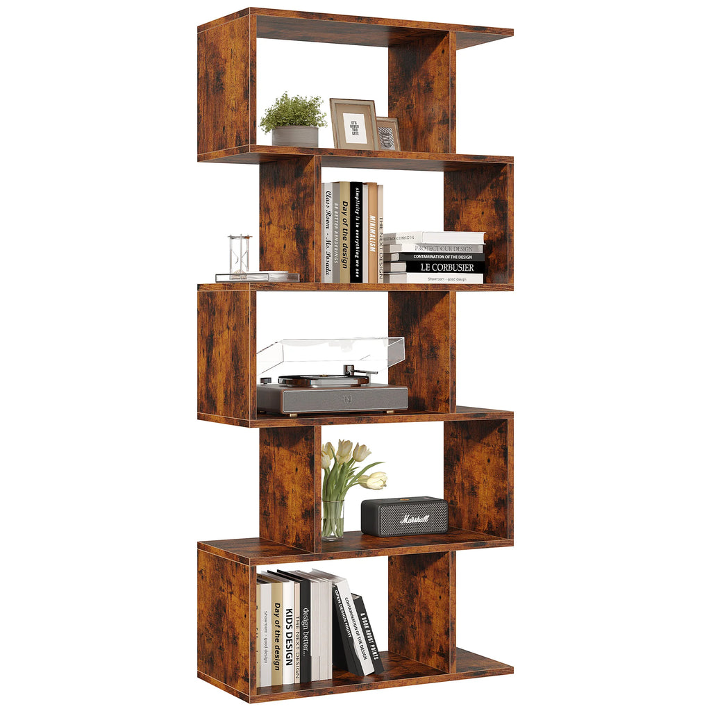 Geometric 5-Tier Bookcase – Modern Wooden Display Shelf for Living Room, Office, or Bedroom