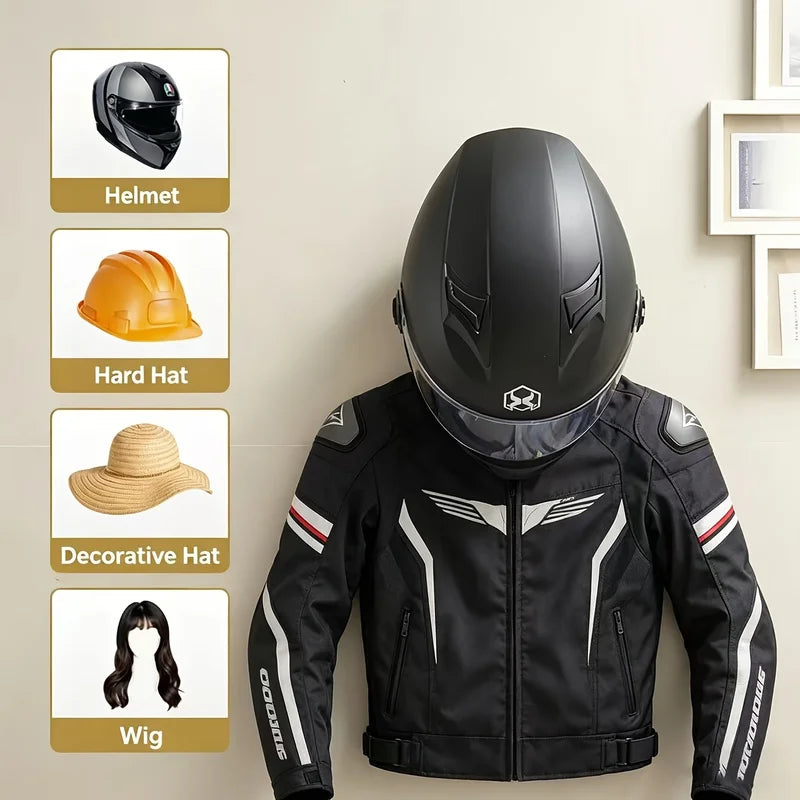 Motorcycle Helmet Wall Mount Holder Solid Wood & Steel Helmet Hanger