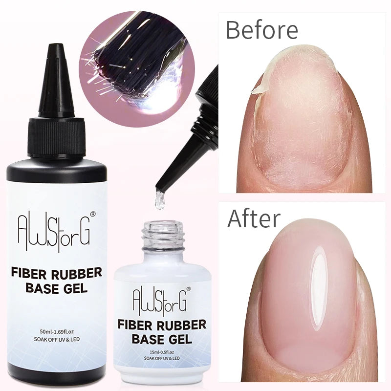 Fiber Rubber Base Gel for Nails - Clear 50ml UV & LED Soak Off Construction Gel
