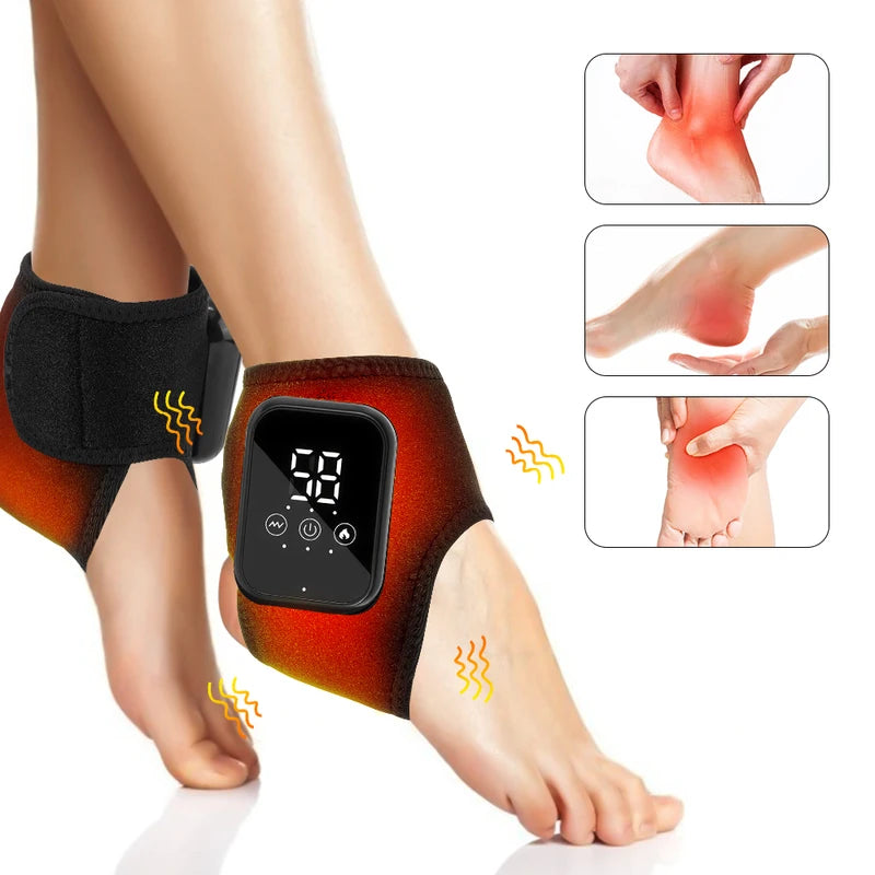 Electric Heating Ankle Wrap with Vibration Massage - Cordless Foot Support for Pain Relief