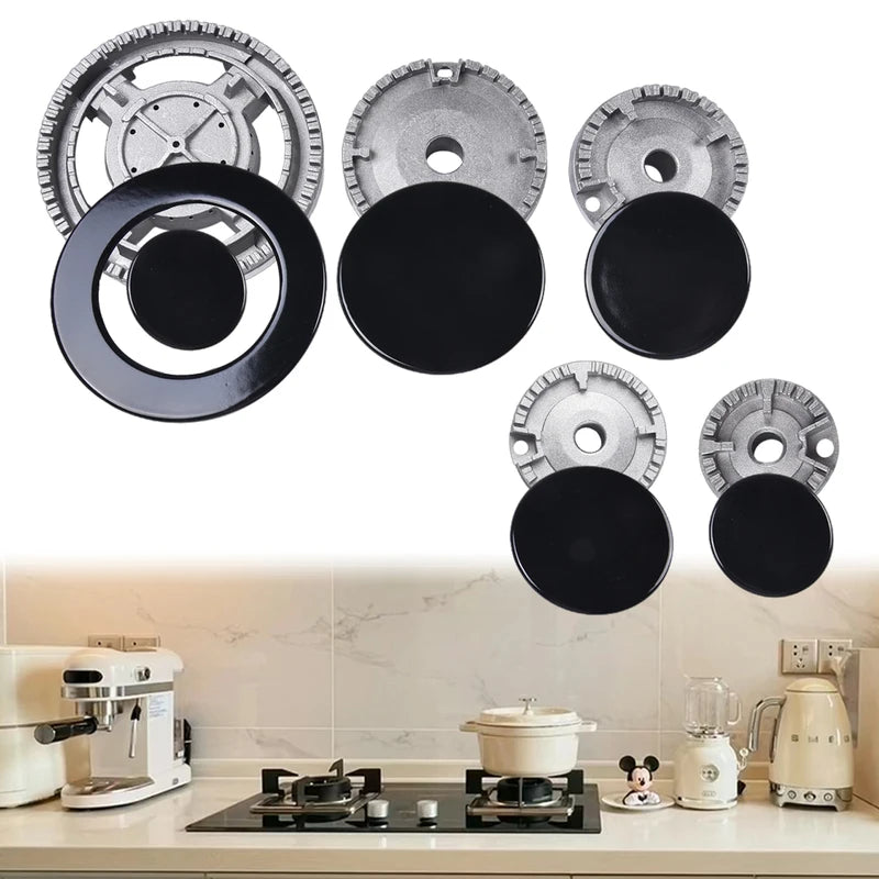 Gas Stove Burner Cover Set for Sabaf Range - Flame Diffusers & Crown Caps