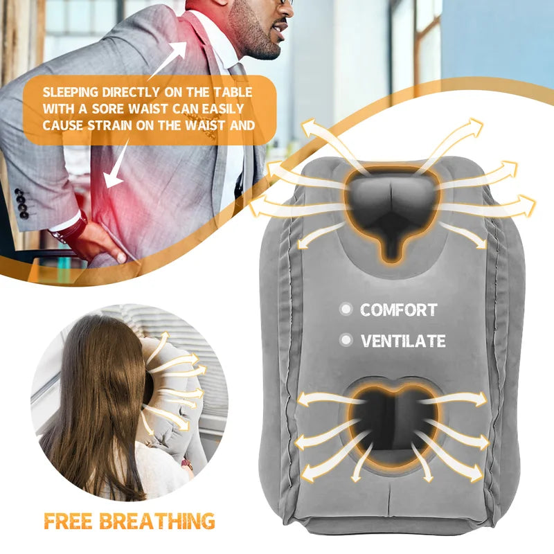 Inflatable Travel Pillow with Patented Valve - Neck & Head Support for Airplane Comfort