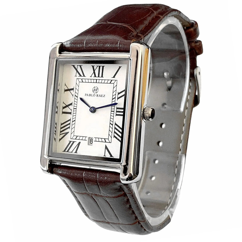 Men's Business Retro Classic Leather Waterproof Quartz Watch with Calendar and Box