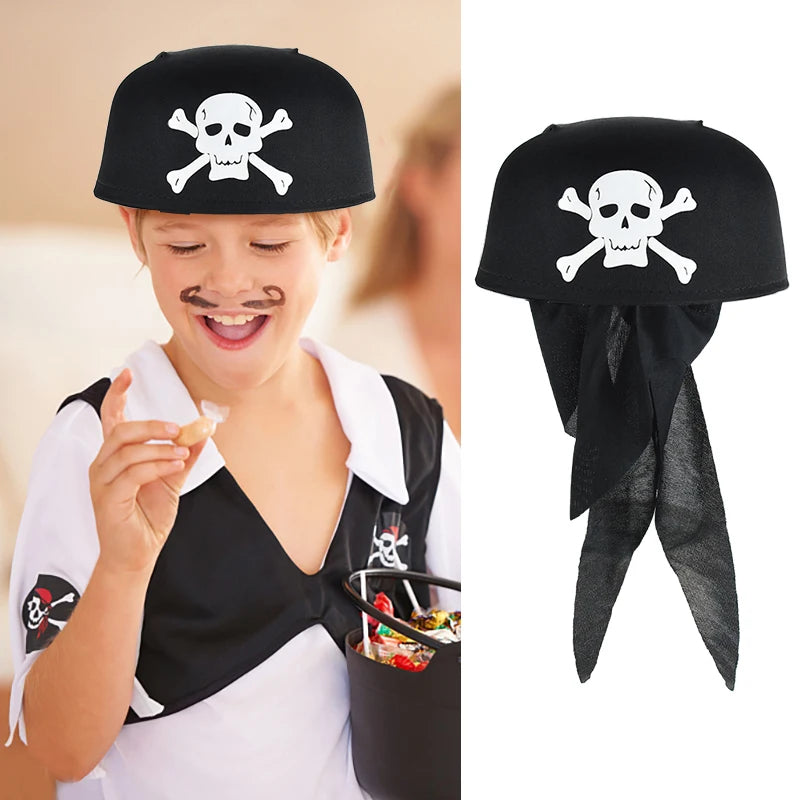 Kids Pirate Cosplay Costume Props Set with Hat Eye Patch Skeleton Hook for Halloween Party