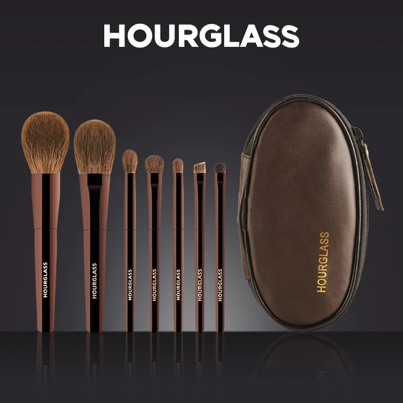 Mini Portable Makeup Brush Set - 7 Soft Animal Hair Brushes for Face Eyeshadow Blush Powder