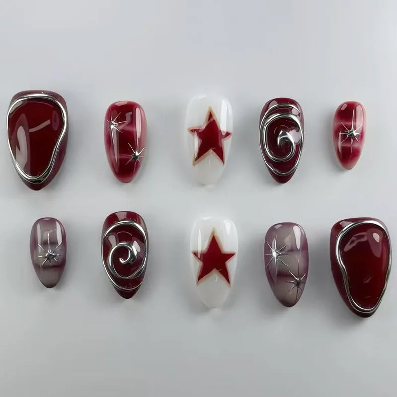 24Pcs Almond Fake Nail Tips with Bow Pearl Design - Press On Full Cover Nails